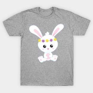 Cute Bunny, Little Bunny, White Bunny, Flowers T-Shirt